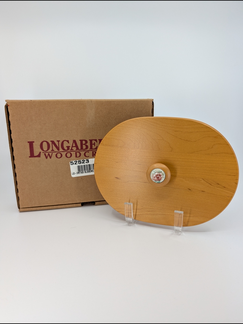 Longaberger Woodcrafts 2001 Mother's Day Vintage Blossoms Lid With Rose Knob